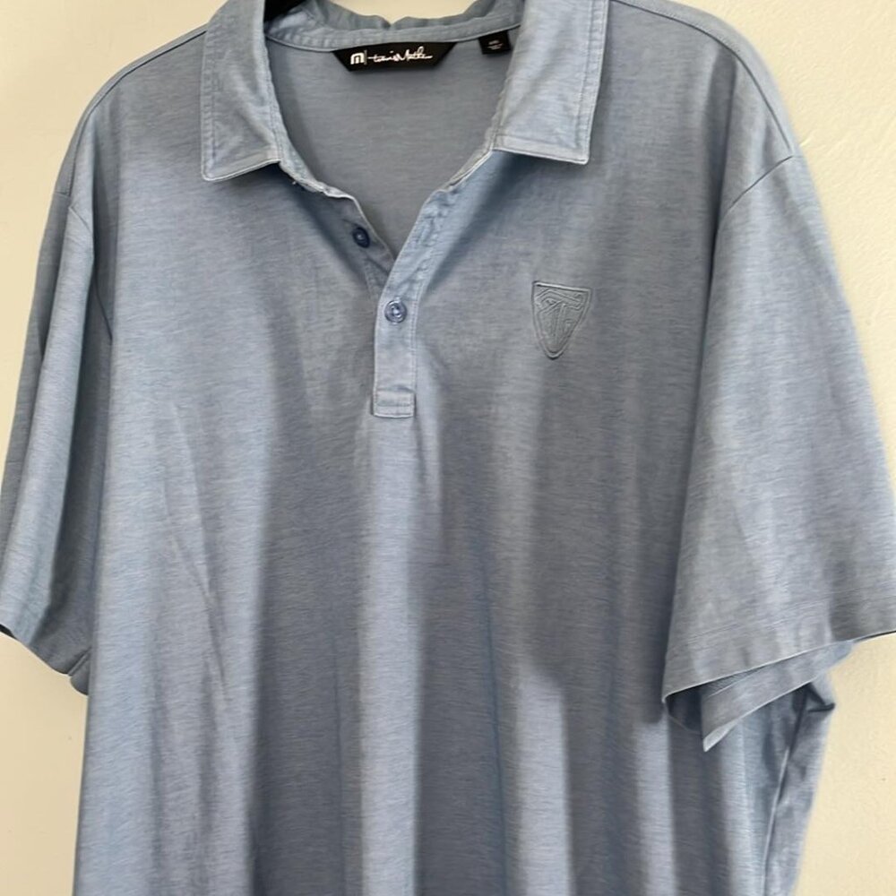 Travis Matthews Mens XXL Blue Polo Golf Shirt Embroidered Crest to Left Chest